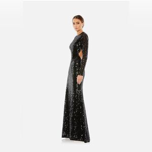 Mac Duggal Black Sequin Open Back Long Sleeve Dress